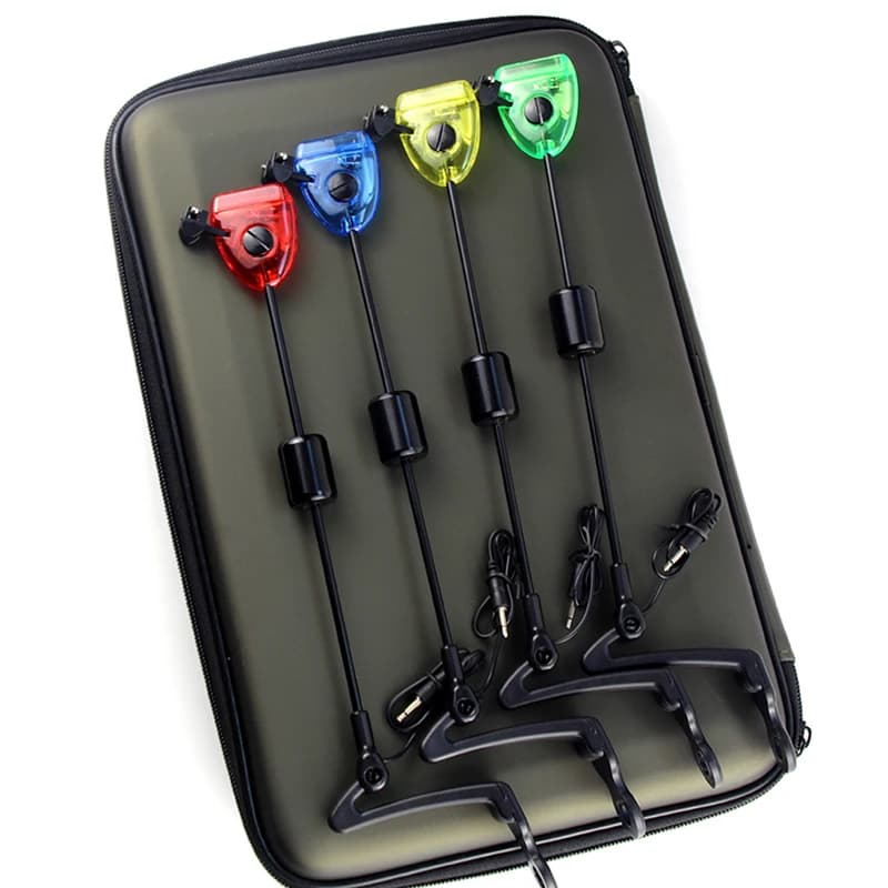 Fishing Swingers Set LED Illuminated Fishing Bite Indicator Fishing Tackle in Zipped Case Outdoor Swing Signal Receiver
